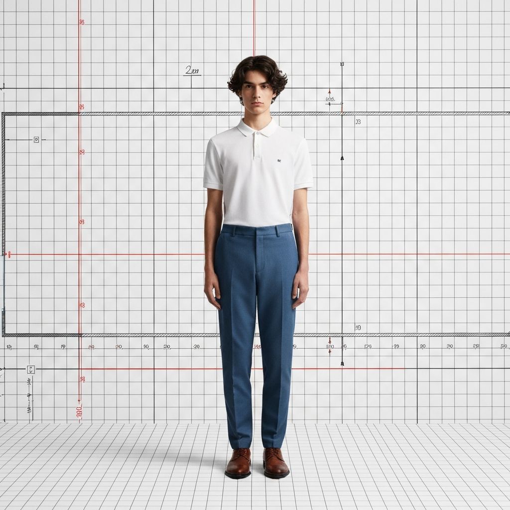 Person in neutral position against grid background